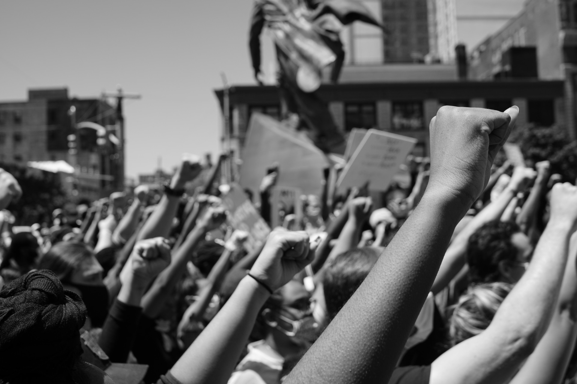 A protest in black and white